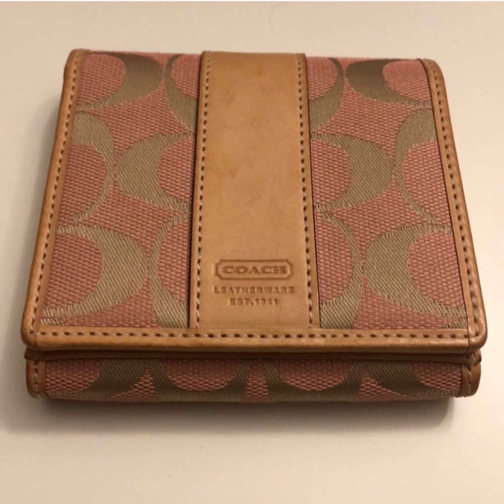 Coach pink/khaki signature wallet